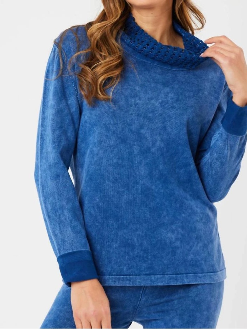 Angel Apparel Acid Wash Cowl Neck Crochet Sweater size small boho festival comfy